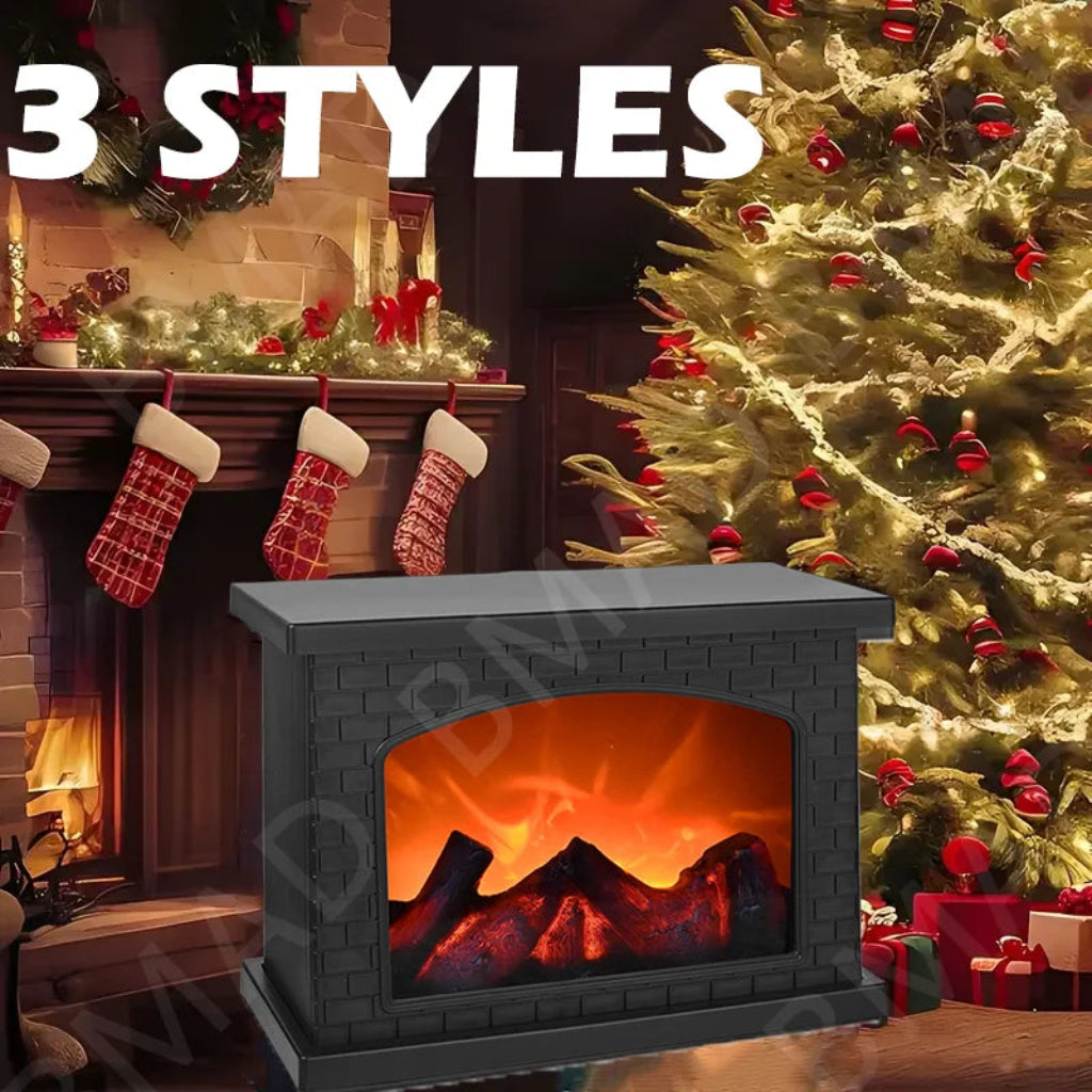 LED Fireplace Lamp Charcoal Flame Lantern Christmas Decoration Night Light for Home Courtyard Bedroom Living Room Tabletop