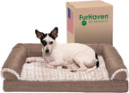 Memory Foam Dog Bed for Medium/Small Dogs W/ Removable Bolsters & Washable Cover, for Dogs up to 35 Lbs - Luxe Faux Fur & Performance Linen Sofa - Woodsmoke, Medium