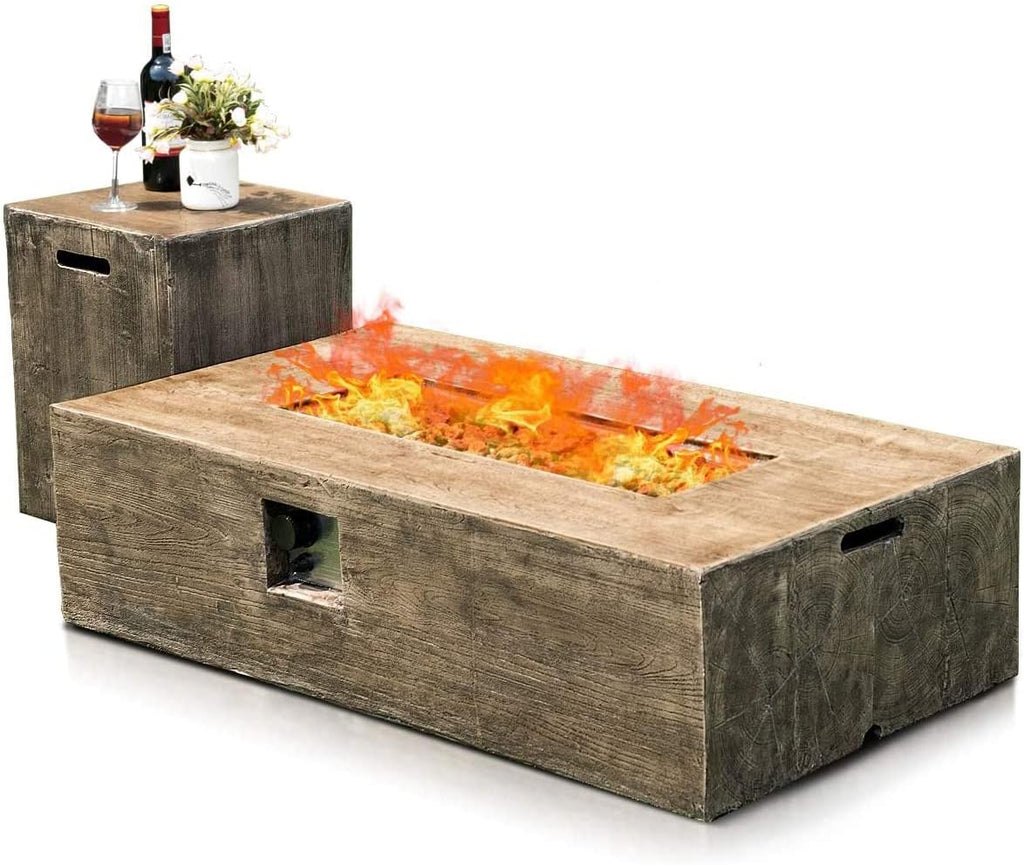 48-Inch Propane Fire Pit Set, 50,000 BTU Rectangular Gas Fire Pit Table with Lava Rocks, Waterproof Cover, Patio Rustic Outdoor Fireplace with Adjustable Flame, Propane Tank Holder Included