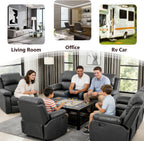 3 Seater Modern Reclining Couch Manual Recliner Sofa Living Room Furniture Black Vegan Leather Couch with Cup Holder/Flip-Down Table for Home Theater/Rv Car (Black,3Seater Sofa)