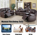 Manual Leather Recliner Sofa Set for Living Room Furniture Sets,Reclining Couch Set, Leather Couch Set for Living Room/Lounge/Club/Apartment(Brown,Sofa+Loveseat+Chair)