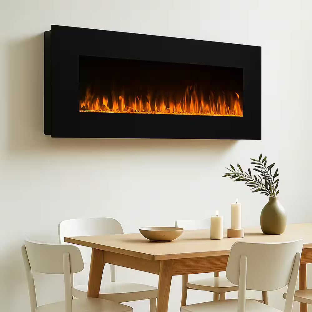 54 In. Wall Mounted LED Fire and Ice Electric Fireplace with Remote in Black