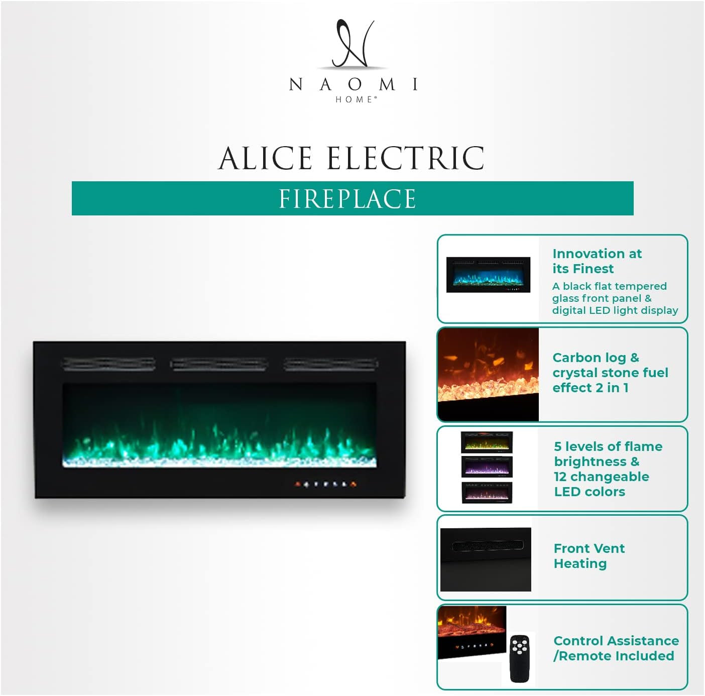 Electric Fire Place Heater for the Wall Mount, Living Room Black 30 Inches/12 Flame Colors