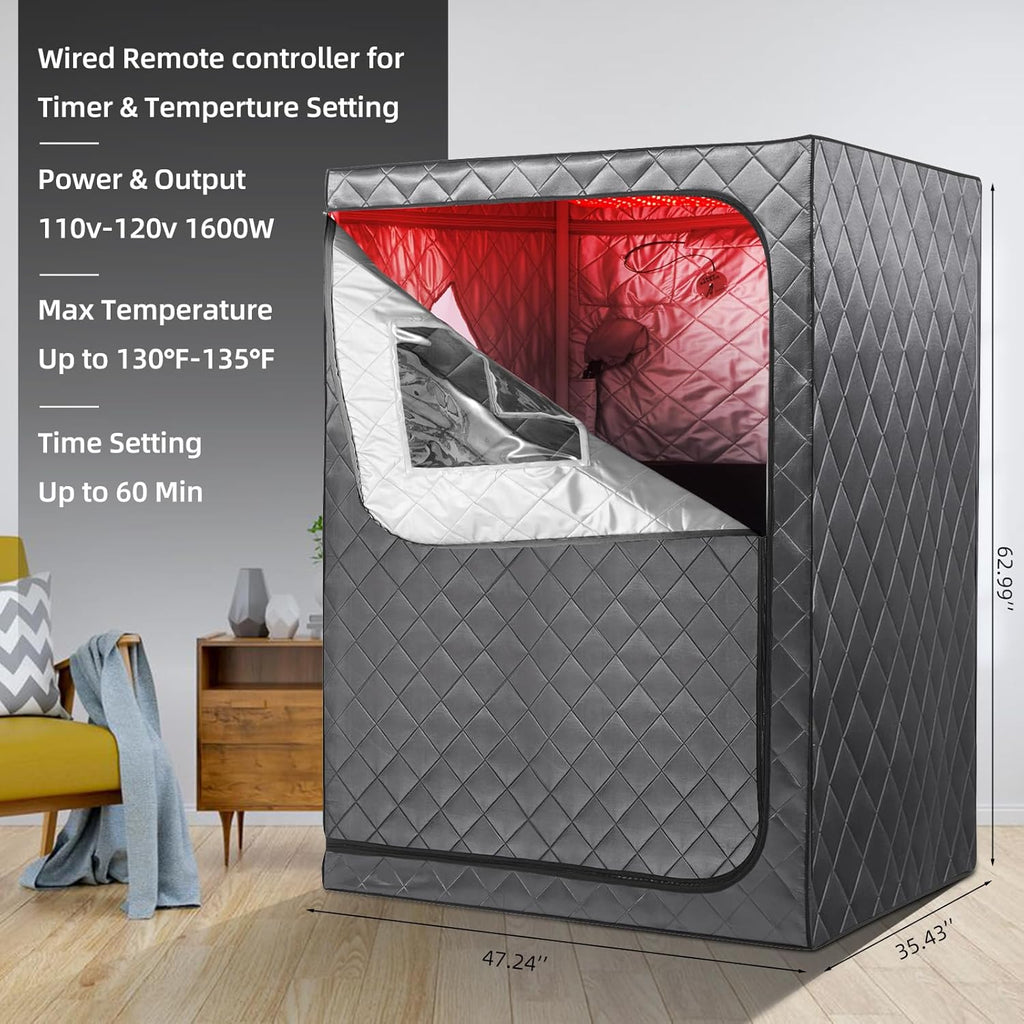 Full Body Portable Personal Infrared Saunas for Home, 2 Person Sauna Tent, at Home Sauna, Portable Infrared Sauna Two-Person Sauna Tent with 2 Foldable Chairs, Remote Control