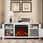 Fireplace TV Stand with 18” Electric Fireplace, Modern Fire Place TV Stands for Living Room, Entertainment Center with Storage Cabinet (Ivory)