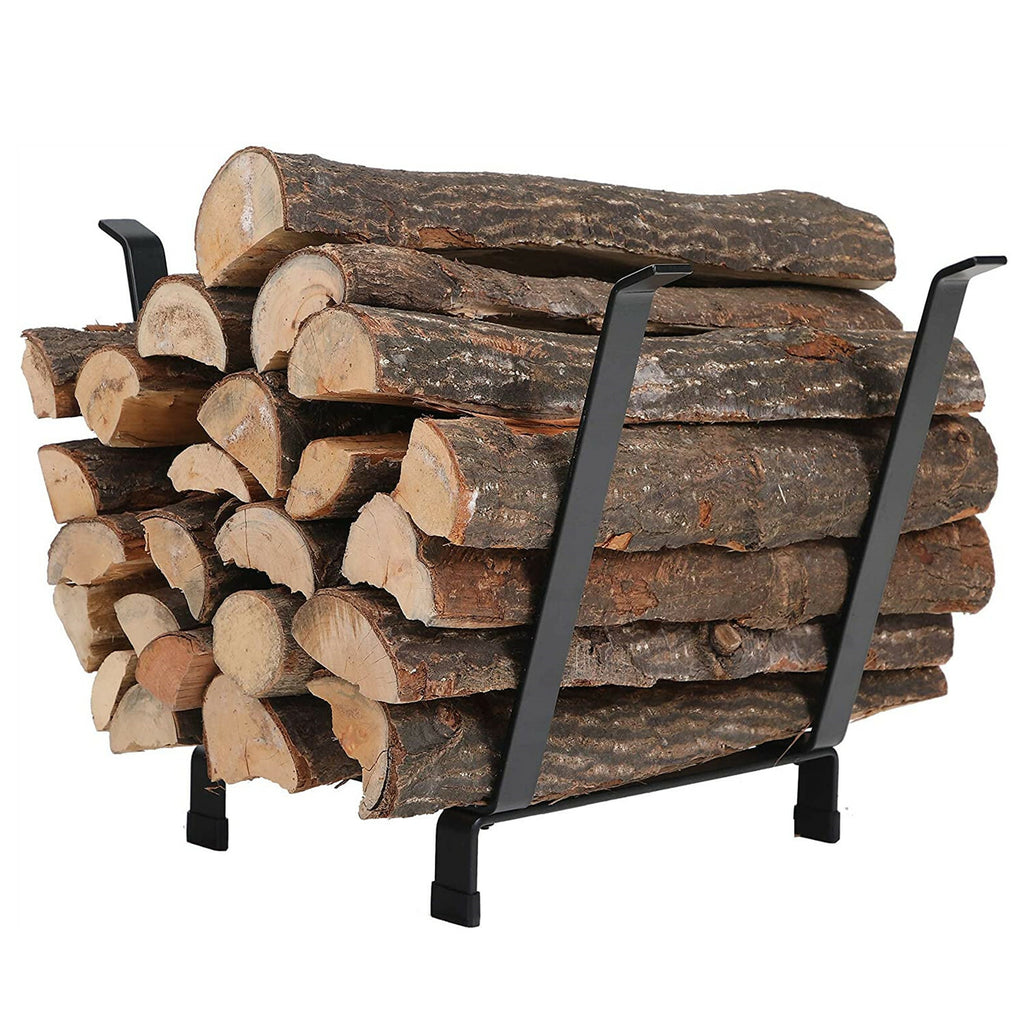 Outdoor Firewood Rack Wood Storage Log Rack Carrier Metal Holder Black 20 Inch