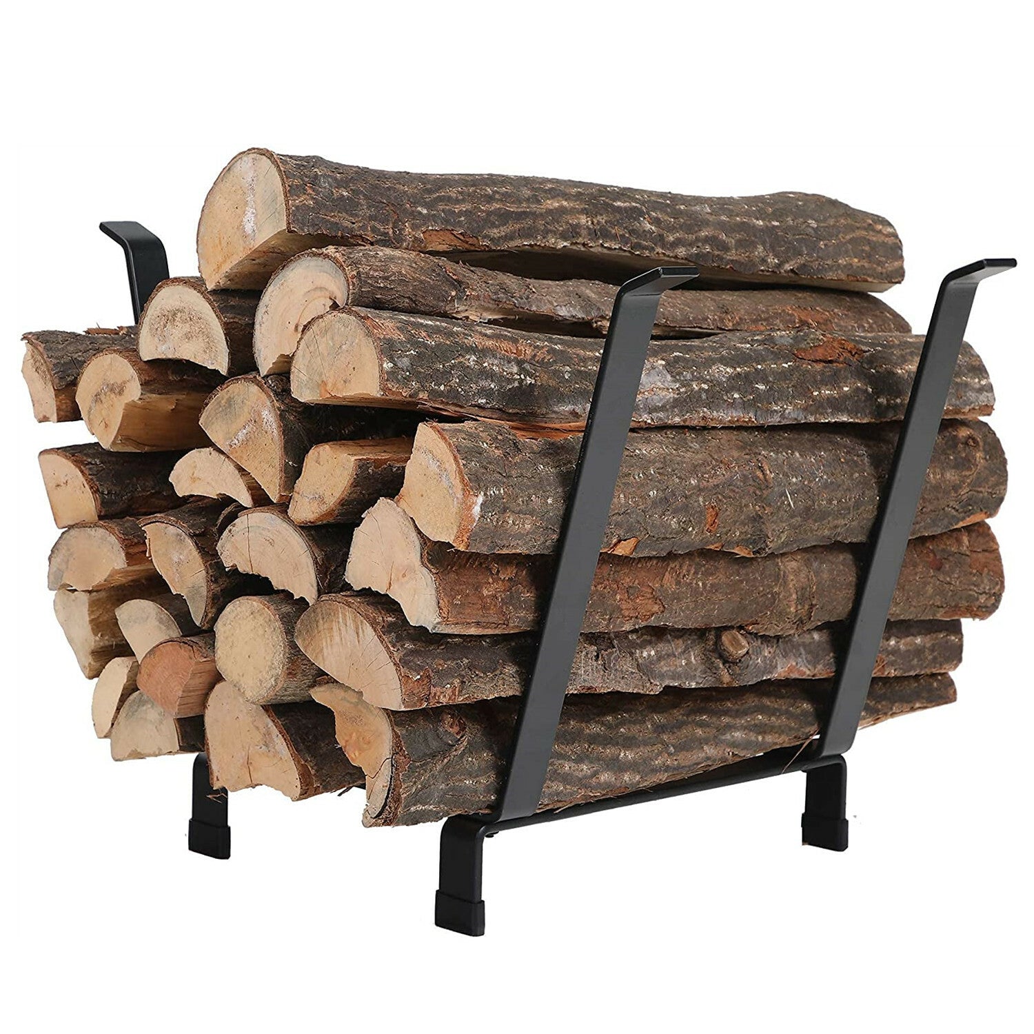 Outdoor Firewood Rack Wood Storage Log Rack Carrier Metal Holder Black 20 Inch