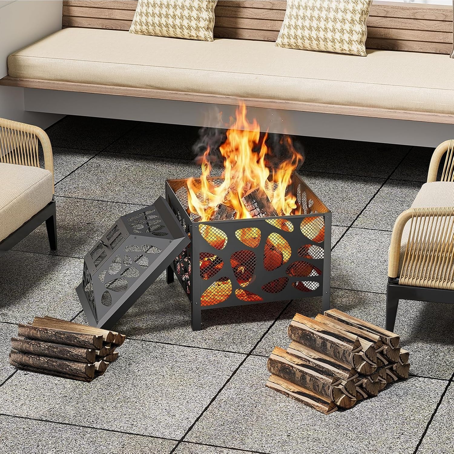 15.7 Inch Small Fire Pit for Outside, Outdoor Wood Burning Fire Pit, with Anti-Spark Mesh Guard, Small Bonfire Pit,Firepit Bowl for Patio Camping Backyard Deck Picnic Porch