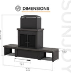 Outdoor Fireplace with Wood Storage and Chimney, Steel Metal Wood Burning Fire Pit with Mesh Spark Screen Door & Fire Poker, Fireplace Tool and PVC Cover, for Patio Garden Deck Backyard, Brown