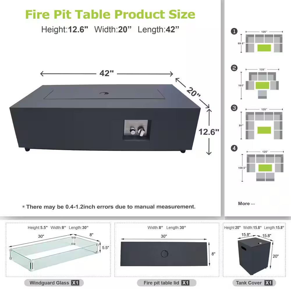 42 In. 50,000 BTU Outdoor Propane Fire Pit Table with Golden LED Light