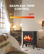 Electric Fireplace Heater, Quick Heating Portable Low Noise Fireplace with Temp Control, CSA Certified,18” Electric Fire Place with Overheat Protection Function for Living Room, Bedroom, Black