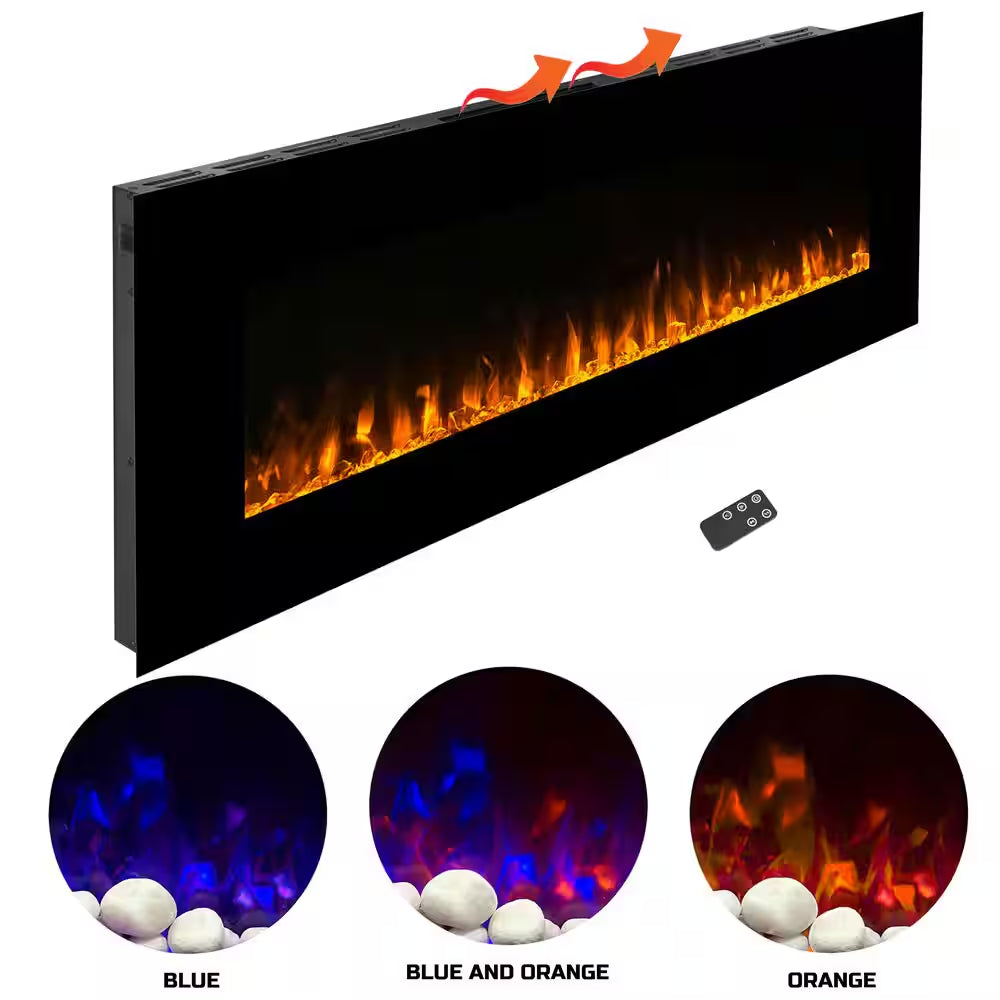 54 In. Wall Mounted LED Fire and Ice Electric Fireplace with Remote in Black