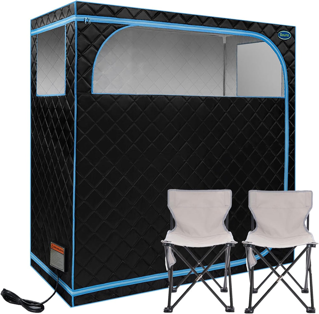 2 Person Infrared Sauna | Full Size Portable Sauna Tent | FAR Infrared Sauna for Home, 1,350Watt, Home Saunas with Heating Foot Pad*2, Portable Chair*2, (L56.7 X W31.5 X H59.4, Black)