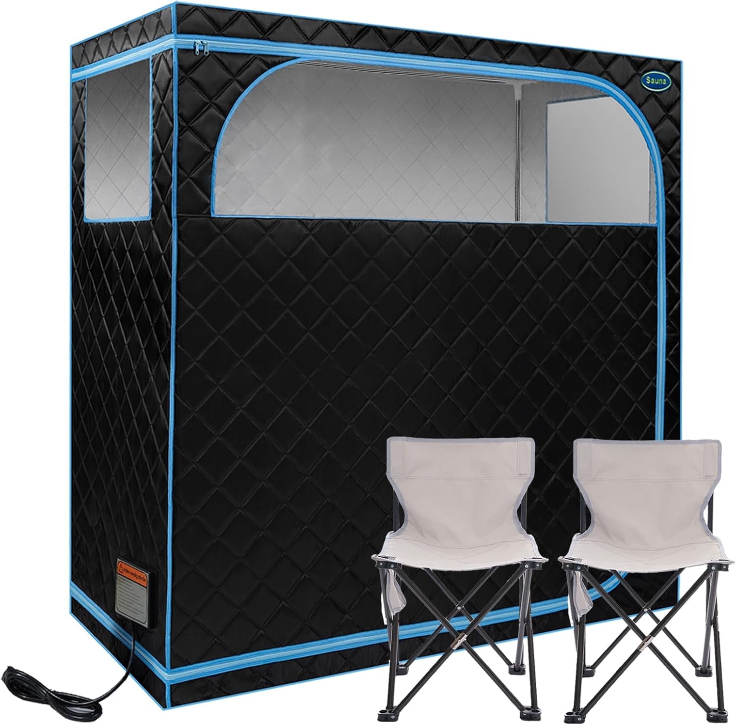 2 Person Infrared Sauna | Full Size Portable Sauna Tent | FAR Infrared Sauna for Home, 1,350Watt, Home Saunas with Heating Foot Pad*2, Portable Chair*2, (L56.7 X W31.5 X H59.4, Black)