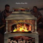 37 In. Steel Outdoor Wood Burning Fireplace with Wood Storage Rectangular Freestanding