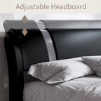 King Size Platform Bed Frame with Delux Iron Pieces Decor and Modern Faux Leather, Black