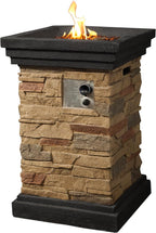 40,000 BTU Square Slate Rock Look Steel Outdoor Fire Pit Pillar outside Propane Gas Firepit with 6.6 Pounds Lava Rocks and PVC Cover for Patio Garden Backyard, 20 Inch, Brown