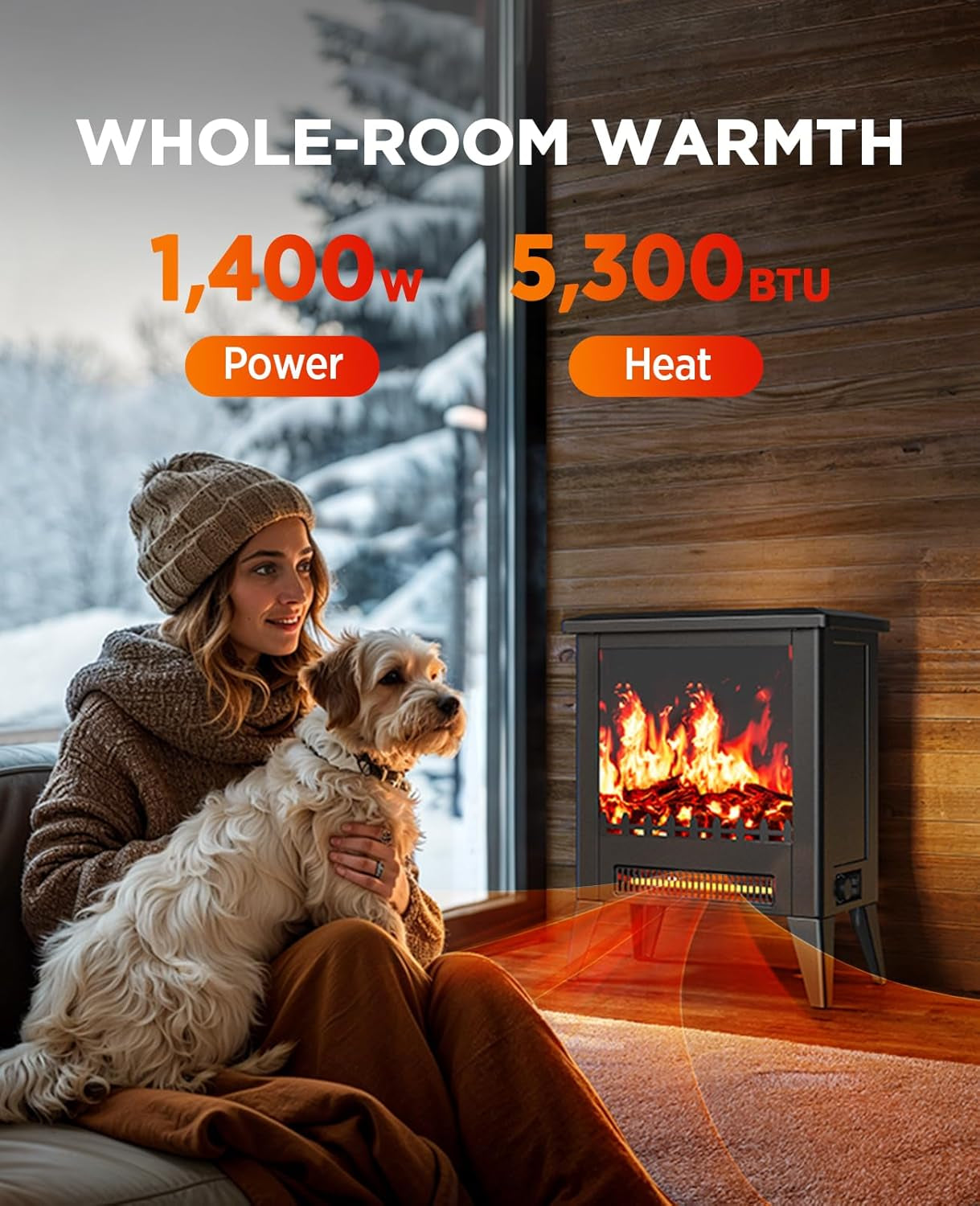 Electric Fireplace Heater, Quick Heating Portable Low Noise Fireplace with Temp Control, CSA Certified,18” Electric Fire Place with Overheat Protection Function for Living Room, Bedroom, Black