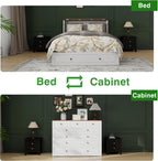 Queen Murphy Bed Included Mattress：Wood Murphy Bed Cabinet with USB Charging Station and Large Storage Drawer for Bedrooms/Guest Rooms/Apartments, White-1