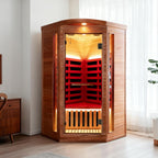 Corner Sauna for One Person Far Infrared Sauna Low-Emf African Mahogany Wood 1300W Indoor Saunas Wood Wax Oil on Outer Surface 37 * 37 * 71Inch