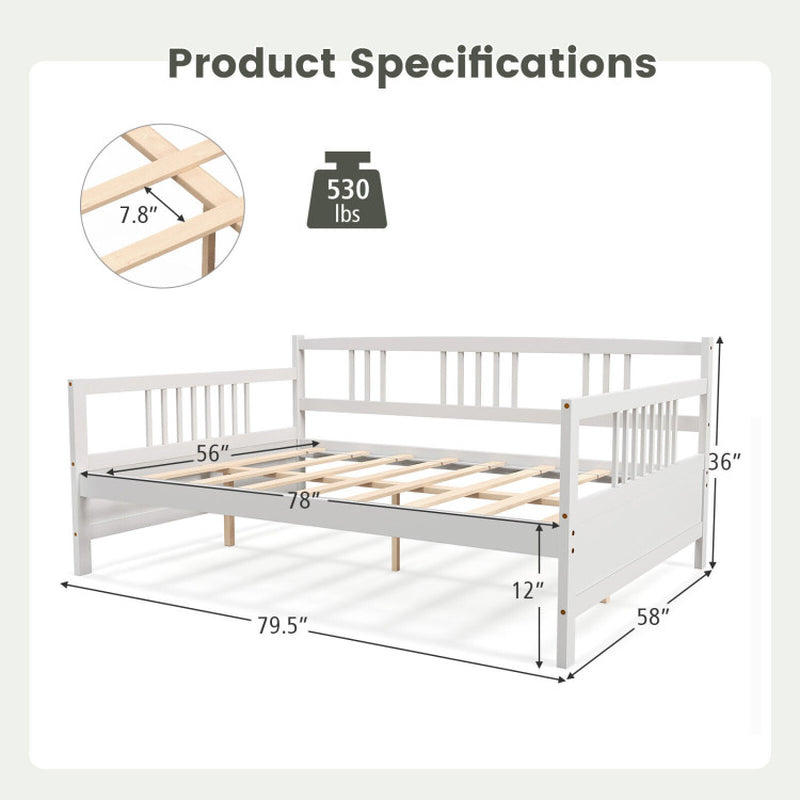 Wooden Full Size Daybed Frame with Guardrails