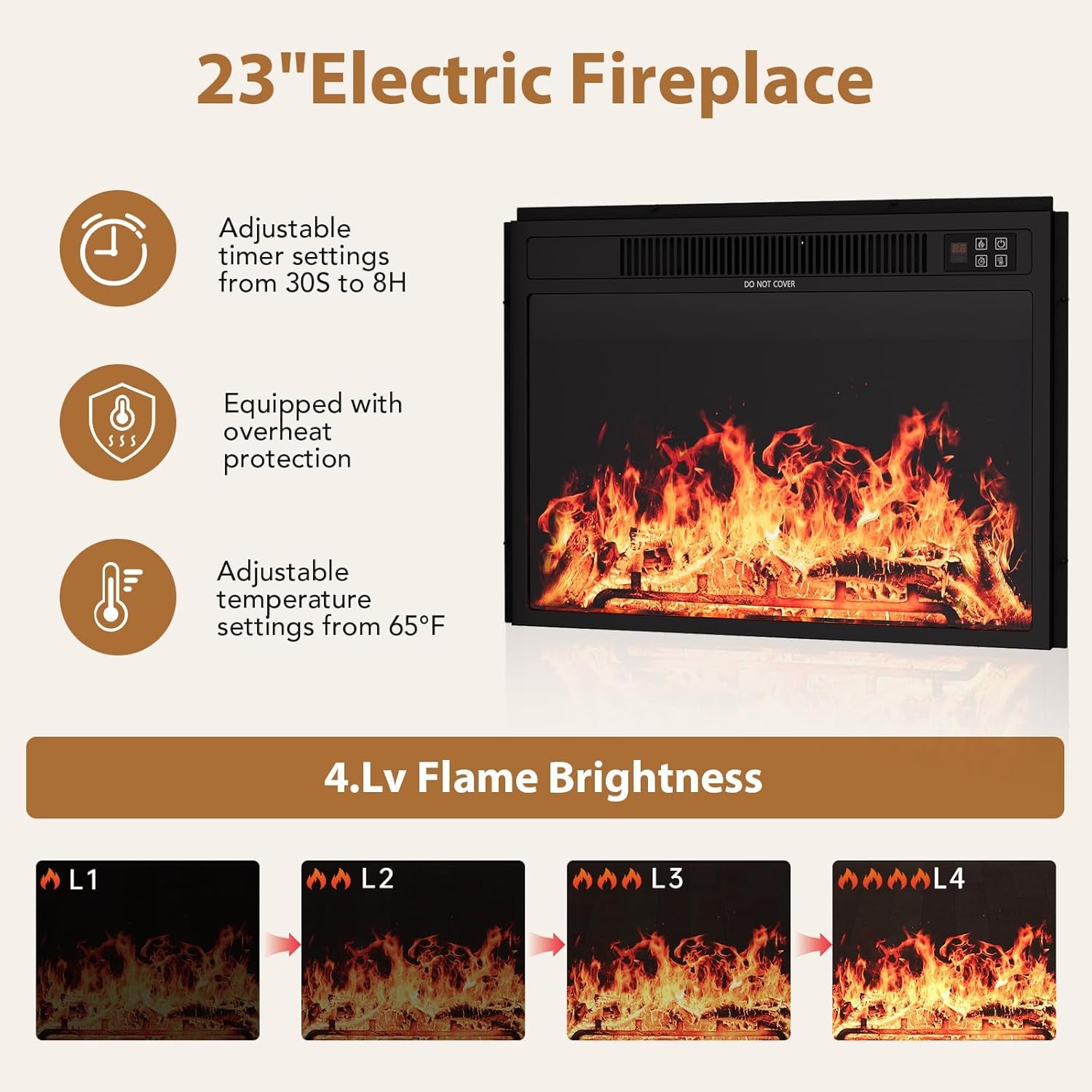 43" Electric Fireplace with Mantel, Freestanding Electric Fireplace Heater TV Stand with 23" Insert, Remote Control, Ajustable Flame and Timer, Fire Place Insert Heater for Living Room, White