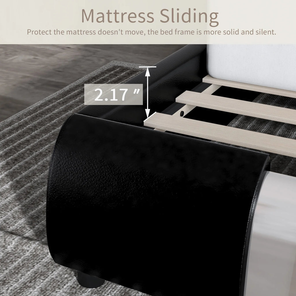 King Size Platform Bed Frame with Delux Iron Pieces Decor and Modern Faux Leather, Black