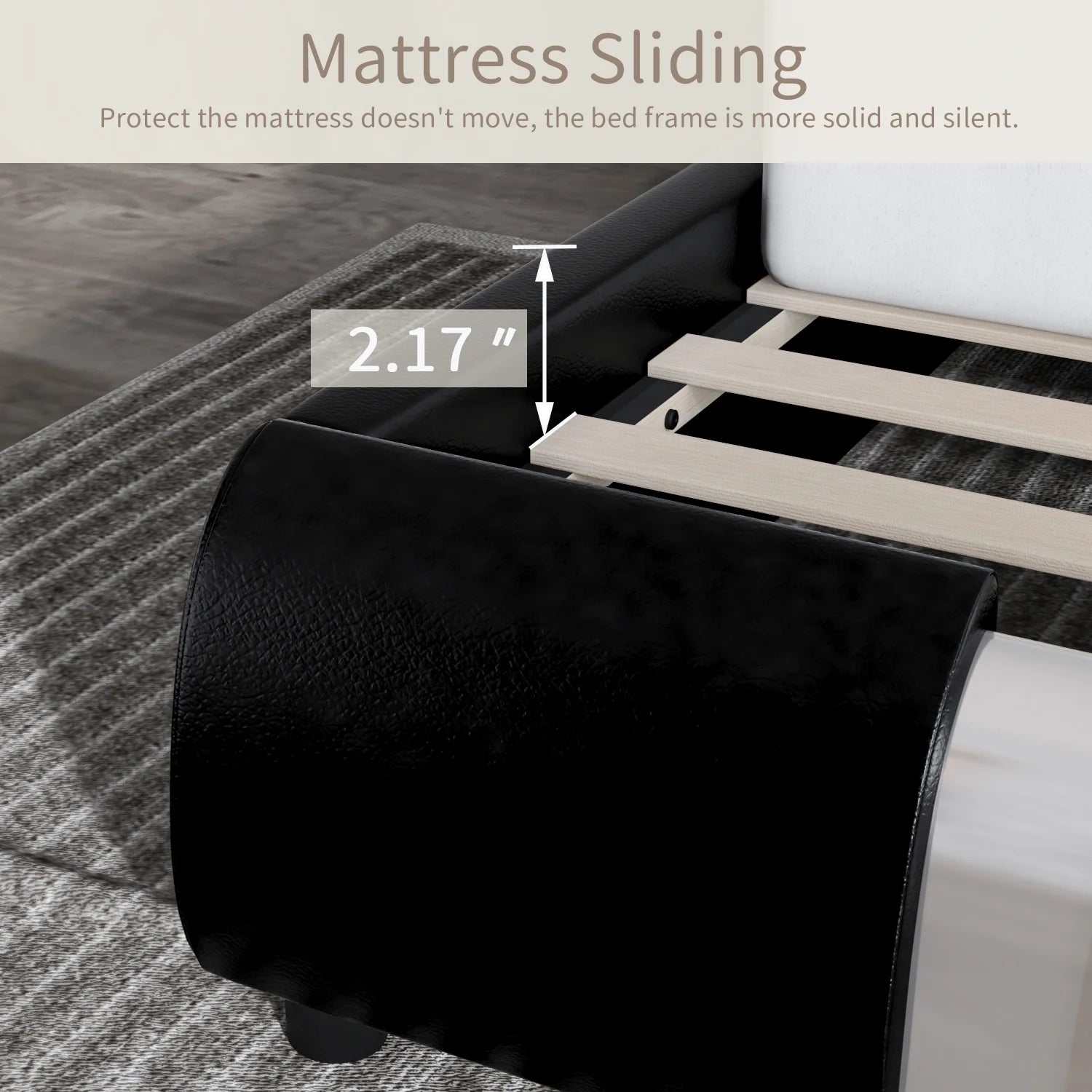 King Size Platform Bed Frame with Delux Iron Pieces Decor and Modern Faux Leather, Black