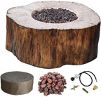 | Manchester Gas Fire Pit Cast Concrete Semi-Round Fire Table, Outdoor Fire Pit Electronic Ignition | Canvas Cover, Lava Rock Included | Red Wood (Propane Gas)
