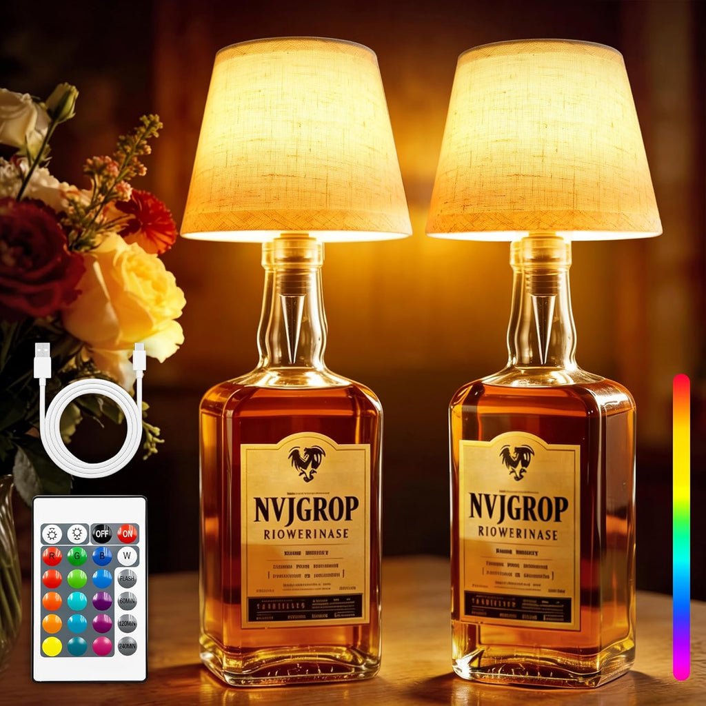 Wireless Bottle Lamp,Rechargeable RGB Linen Bottle Stopper Lamp Have 6000Mah Battery Continuous Use for 20-60 Hours，Suitable for Bedrooms Bars Living Rooms Table（2 Pack）