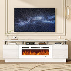 70" Fireplace TV Stand, Modern Entertainment Center & 36 Inch Electric Fireplace with Remote Control, LED Light, Fire Place Tv Stand for Living Room for Tvs up to 80", White + White