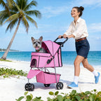 3 Wheels Pet Dog Stroller Cat Cage for Medium Small Dogs Cats Travel Folding Carrier Waterproof Puppy Stroller with Cup Holder & Removable Liner,Pink