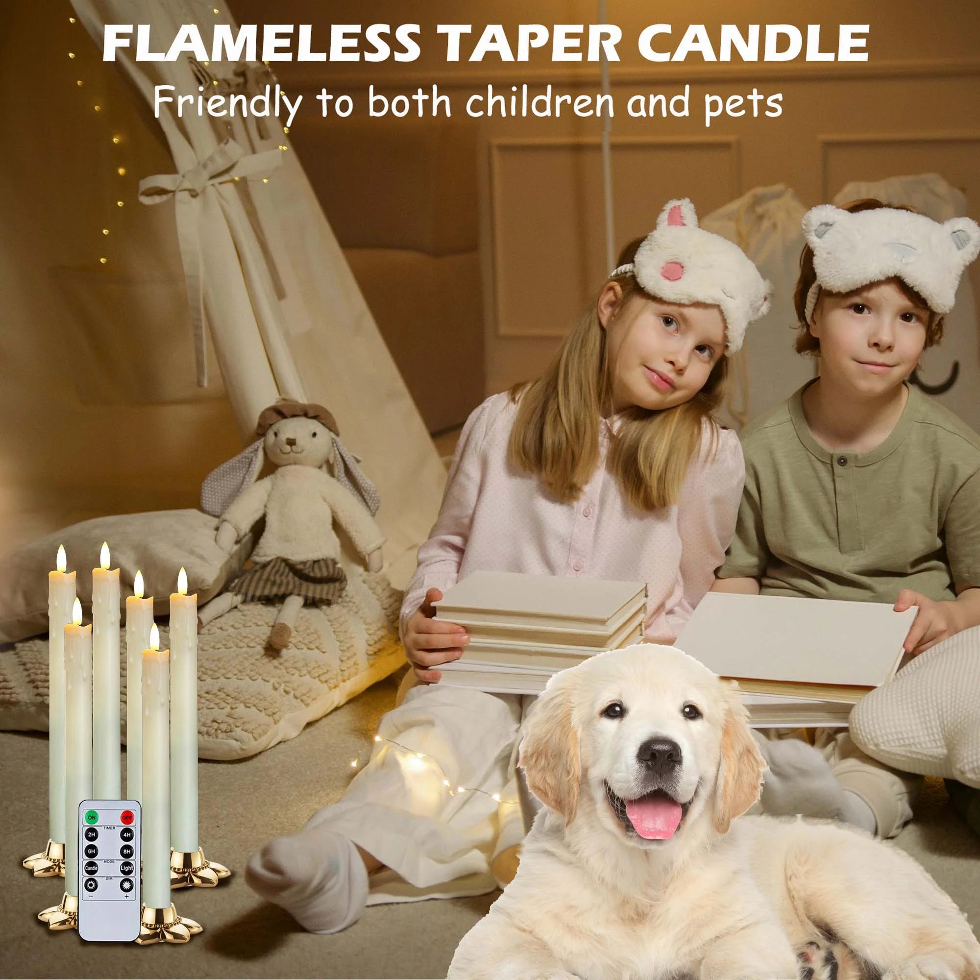 6Pack Flameless Taper Candles with Remote Timer, 9.84'' LED Fake Electric Candlesticks,Battery Operated Dripless 3D Flickering Flame Window Candles,Ivory