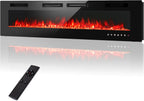 72" Electric Fireplace Wall Mounted & Recessed, 3.19" Ultra-Thin Linear Fireplace Electric Heater with Remote Control & Touch Screen, 750/1500W, Low Noise, Timer
