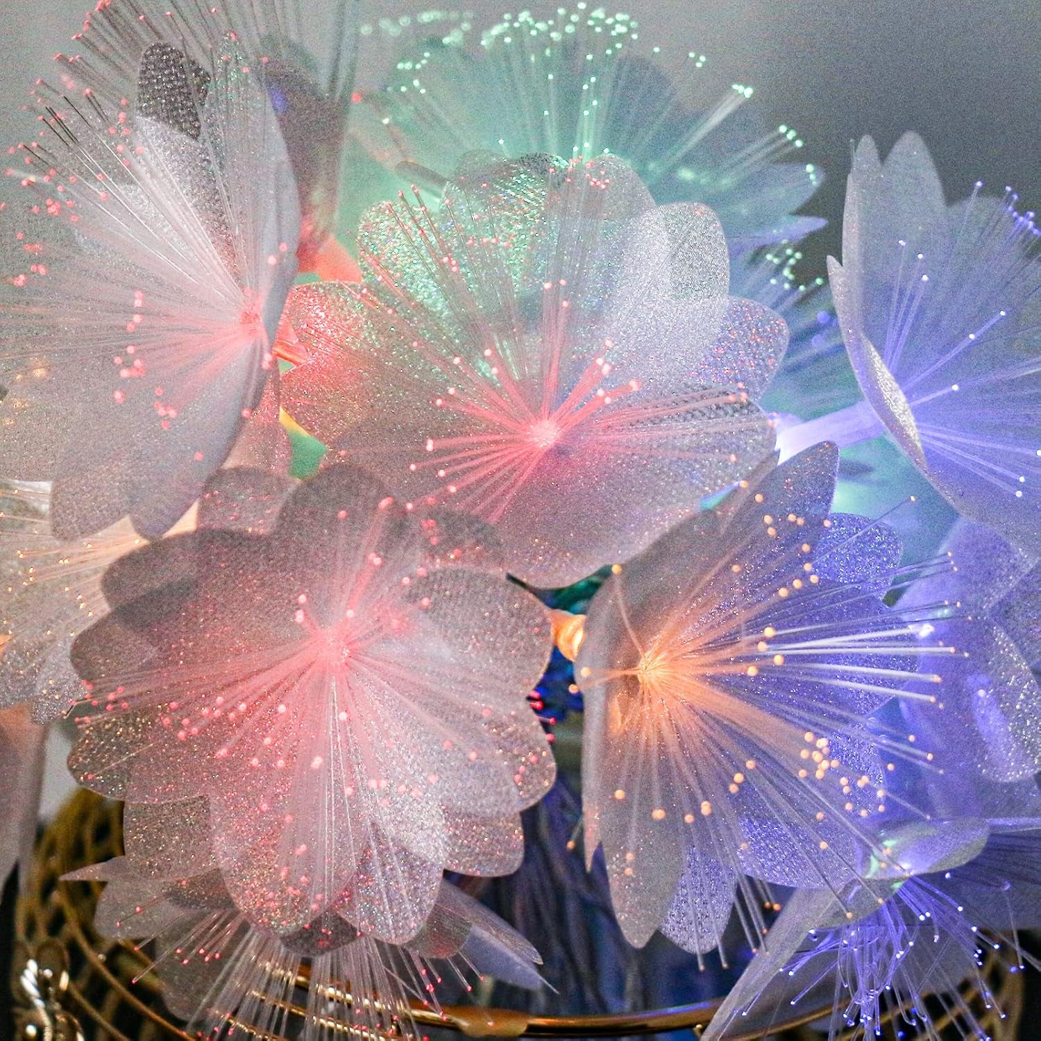 Colorful Flower Fibre Optic Fairy Lights,20Led Starburst Firework String Lights,14 FT Waterproof Fairy Lights Battery Operated for Indoor Outdoor Wedding, Christmas,Garden,Party Decoration