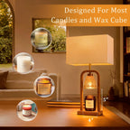 Farmhouse Table Lamps with Candle Warmer & Timer for Bedroom, Wood-Like Bedside Lamps Set of 2 for Night Stands, 21.5'' Bedroom Lamps Decor for Living Room, Corded Eletric, No Battery