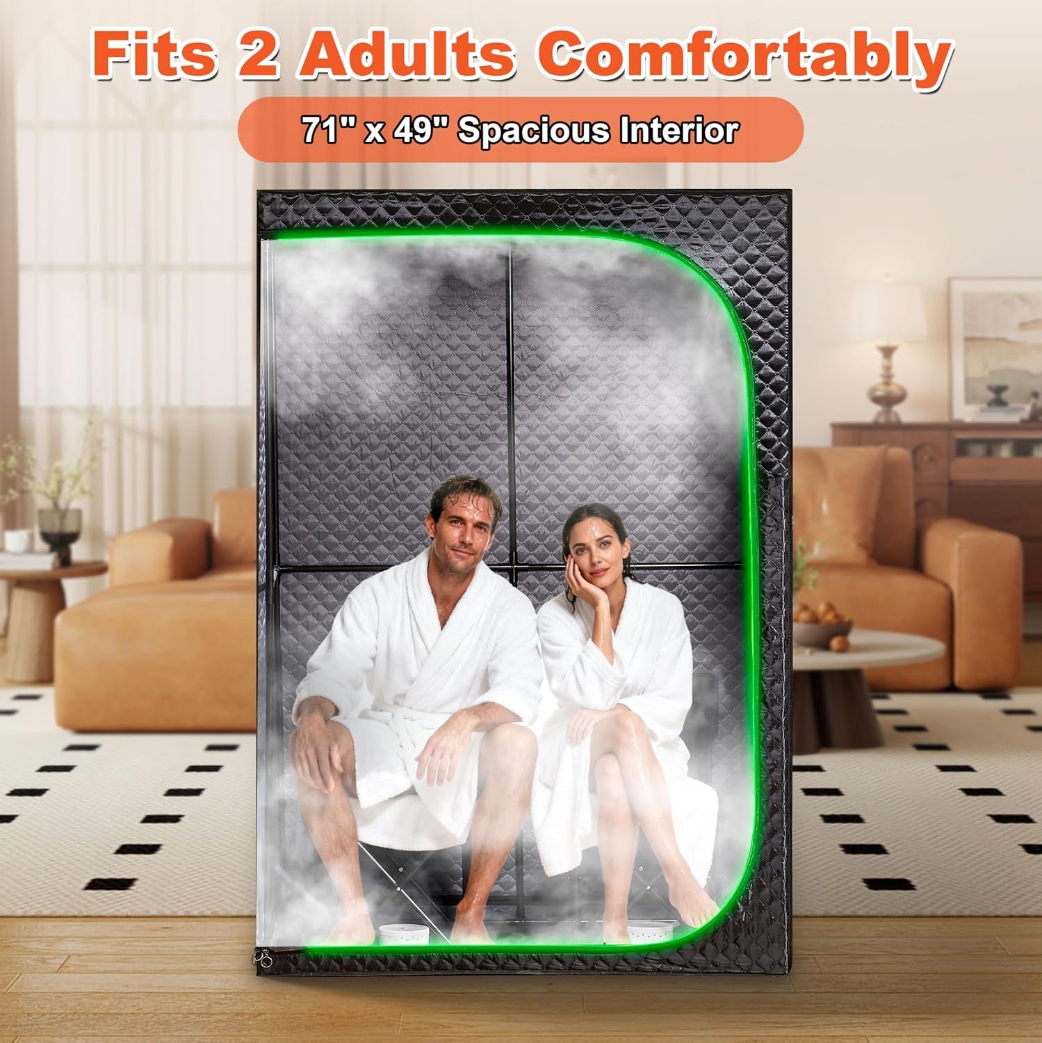 2 Person Steam Sauna Tent for Home, Portable Indoor Steam Sauna, Foldable Family Spa with Powerful Steam Heating and Transparent Door