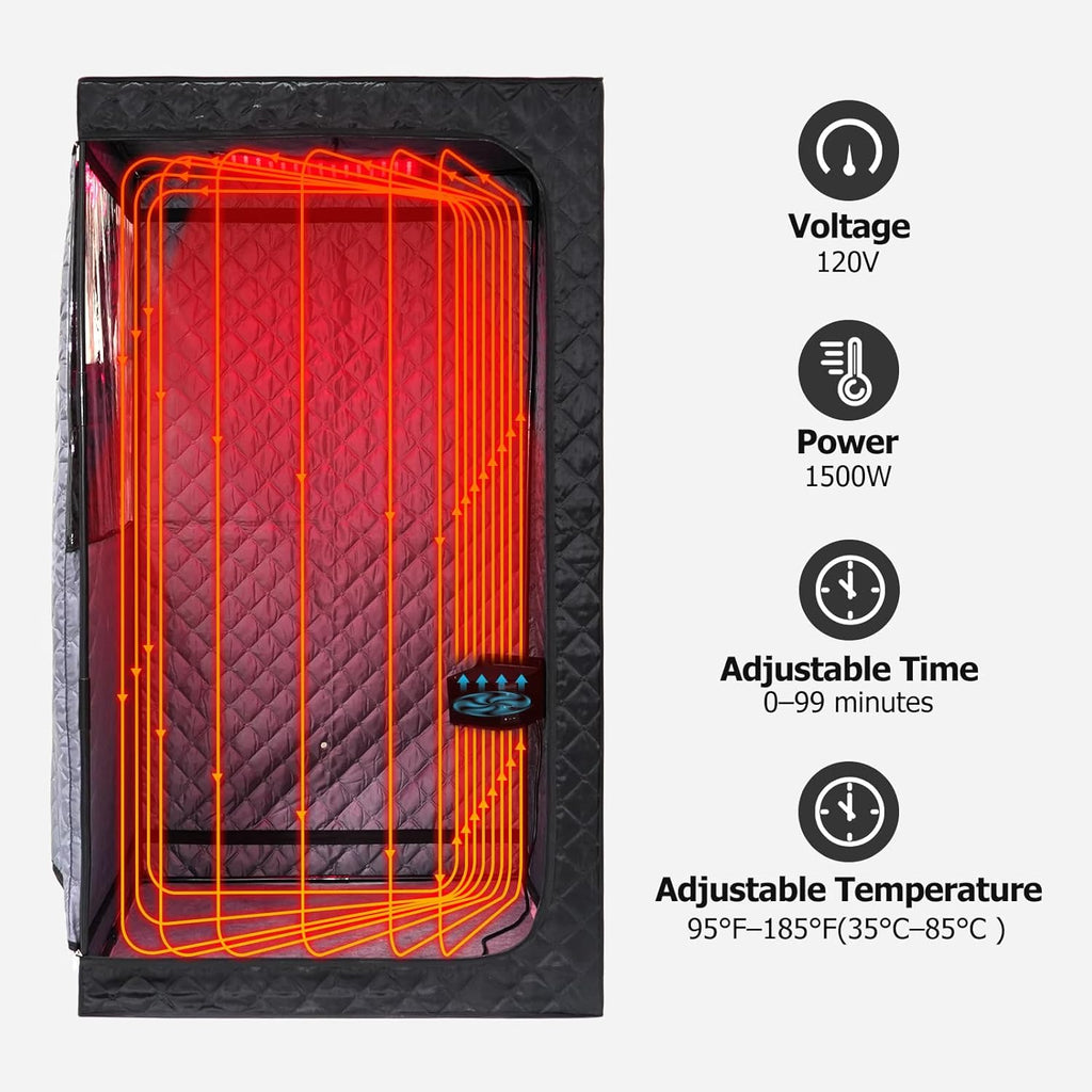 Portable Steam Sauna, Personal Steam Sauna Box, Indoor Steam Sauna for Home, with 4L 1600W Steamer, Remote Control, Folding Chair (Black, 47.24 * 35.43 * 62.7 Inch)