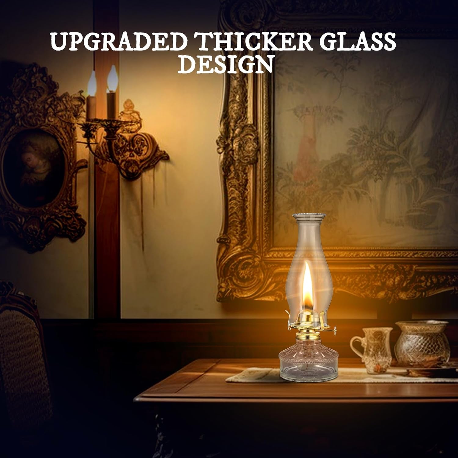 2 Pieces Oil Lamps for Indoor Use Hurricane Lamp Kerosene Lantern Vintage Emergency Large Decorative Classic with Adjustable Fire Wick for Home Indoor Use