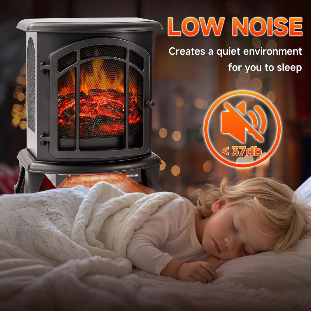 24" Electric Fireplace Heater Stove - Infrared Heater with Realistic LED 3D Flames and Remote Contro, Fire Place Electric, Fake Freestanding Fireplace for Indoor Use, Timer, 750 | 1500W