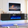 70" Floating TV Stand with 36" Electric Fireplace, Wall Mounted Fireplace Entertainment Center with Storage, Fire Place TV Console for Living Room, All Black