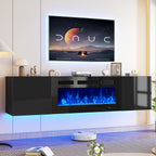 70" Floating TV Stand with 36" Electric Fireplace, Wall Mounted Fireplace Entertainment Center with Storage, Fire Place TV Console for Living Room, All Black
