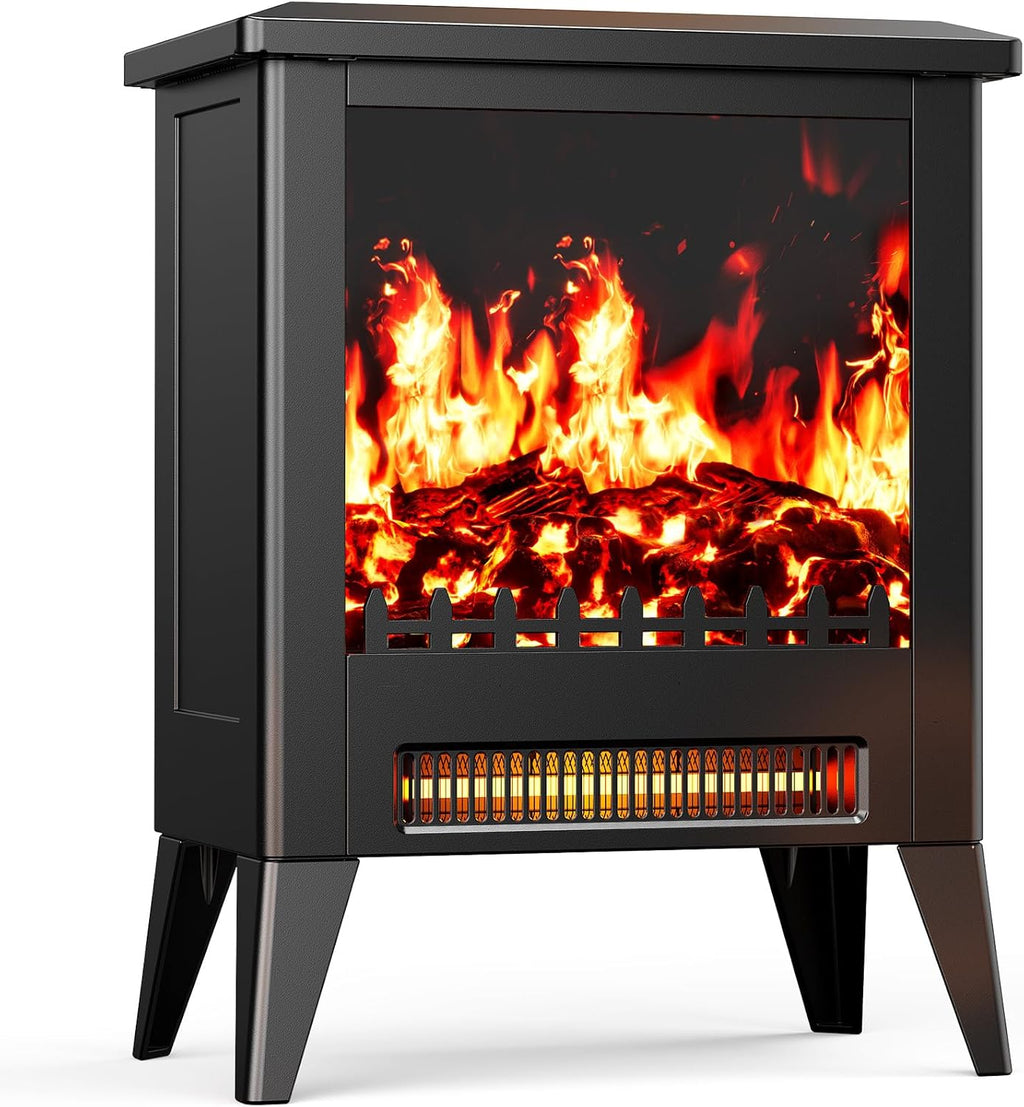Electric Fireplace Heater, Quick Heating Portable Low Noise Fireplace with Temp Control, CSA Certified,18” Electric Fire Place with Overheat Protection Function for Living Room, Bedroom, Black