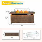 51 In. Retangular Fire Pit Table with Metal Table Top Outdoor Fire Pit Table in Brown Wood Grain