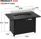 43 Inch Outdoor Propane Fire Pit Table with Glass Wind Guard, Rectangular Patio Fire Table, 50,000 BTU Smokeless Gas Firepit for Backyard, Garden & Poolside