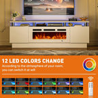 70" Fireplace TV Stand, Modern Entertainment Center & 36 Inch Electric Fireplace with Remote Control, LED Light, Fire Place Tv Stand for Living Room for Tvs up to 80", White + White