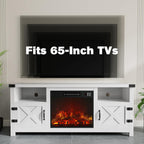 Fireplace TV Stand with 18” Electric Fireplace, Modern Fire Place TV Stands for Living Room, Entertainment Center with Storage Cabinet (Ivory)