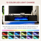 70" Floating TV Stand with 36" Electric Fireplace, Wall Mounted Fireplace Entertainment Center with Storage, Fire Place TV Console for Living Room, All Black