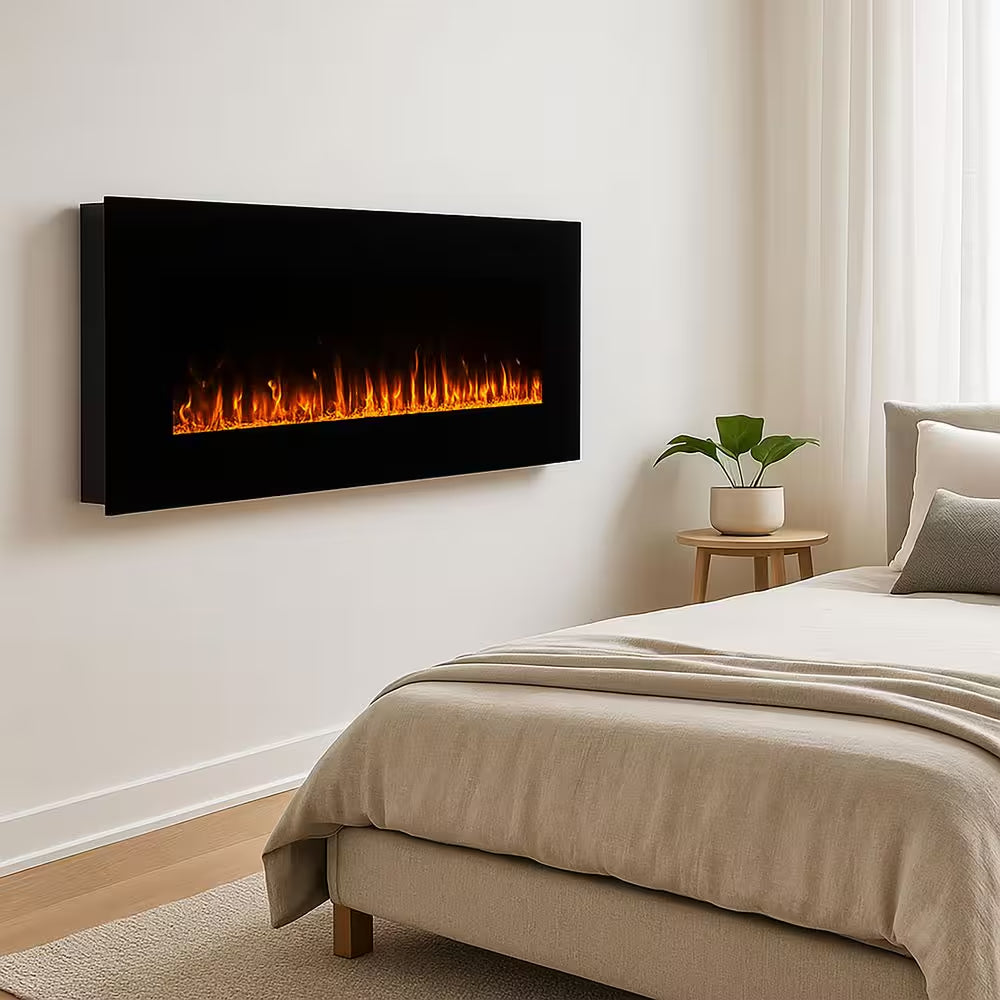54 In. Wall Mounted LED Fire and Ice Electric Fireplace with Remote in Black