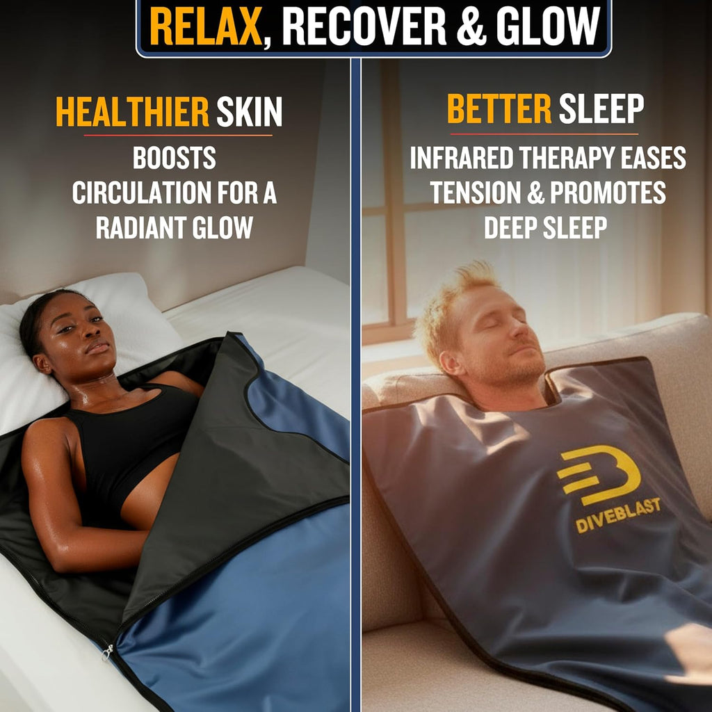 near Zero EMF Far Infrared Sauna Blanket for Home — 71”X 35.6” Portable Infrared Sauna Bag for Weight Loss and Detox — Detoxify, Cleanse and Burn up to 600 Calories per Session — Dark Blue